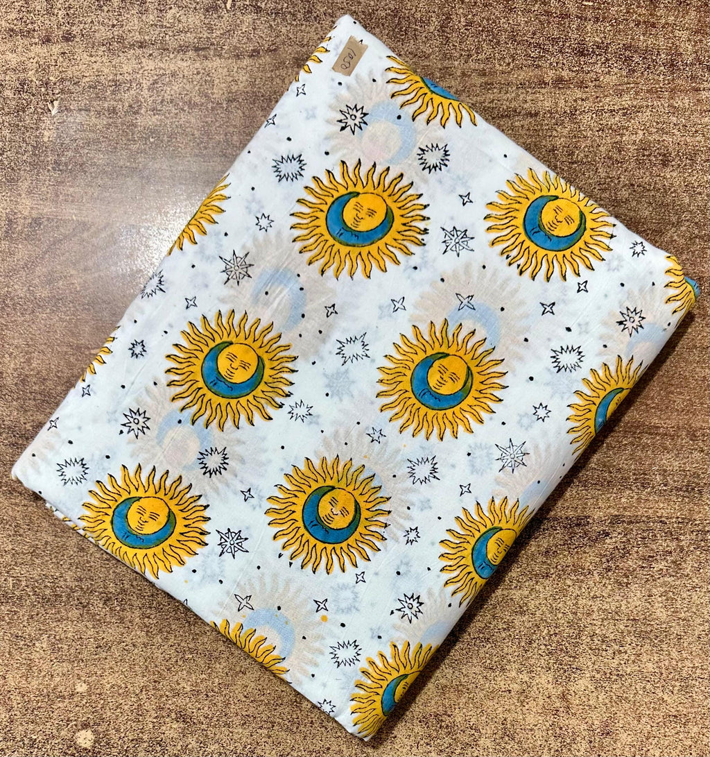 Sun and Moon Celestial Cotton Fabric, Astrology Print Fabric by Yard, Boho Cosmic Star Pattern, Quilting Sewing Craft Material, Loose Fabric