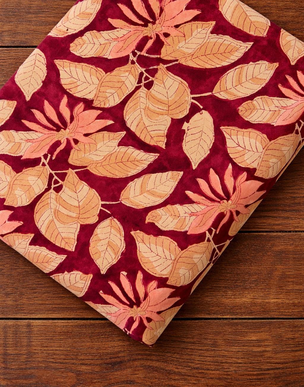 Maroon Floral Hand Block Print Cotton Fabric, Indian Printed Cotton Cloth, Soft Natural Fabric for Sewing, Quilting & Home Decor, Running