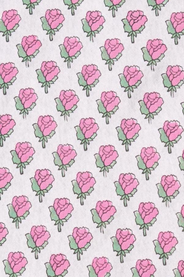 Pink Rose Floral Cotton Fabric, Hand Block Print Cotton Fabric, Soft Printed Fabric for Sewing, Quilting, Dressmaking, Loose Running Fabric