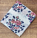 Flower Floral Cotton Fabric by the Yard, White Blue Block Print Cotton Cloth, Soft Cotton Fabric for Sewing, Quilting, Dressmaking Crafts