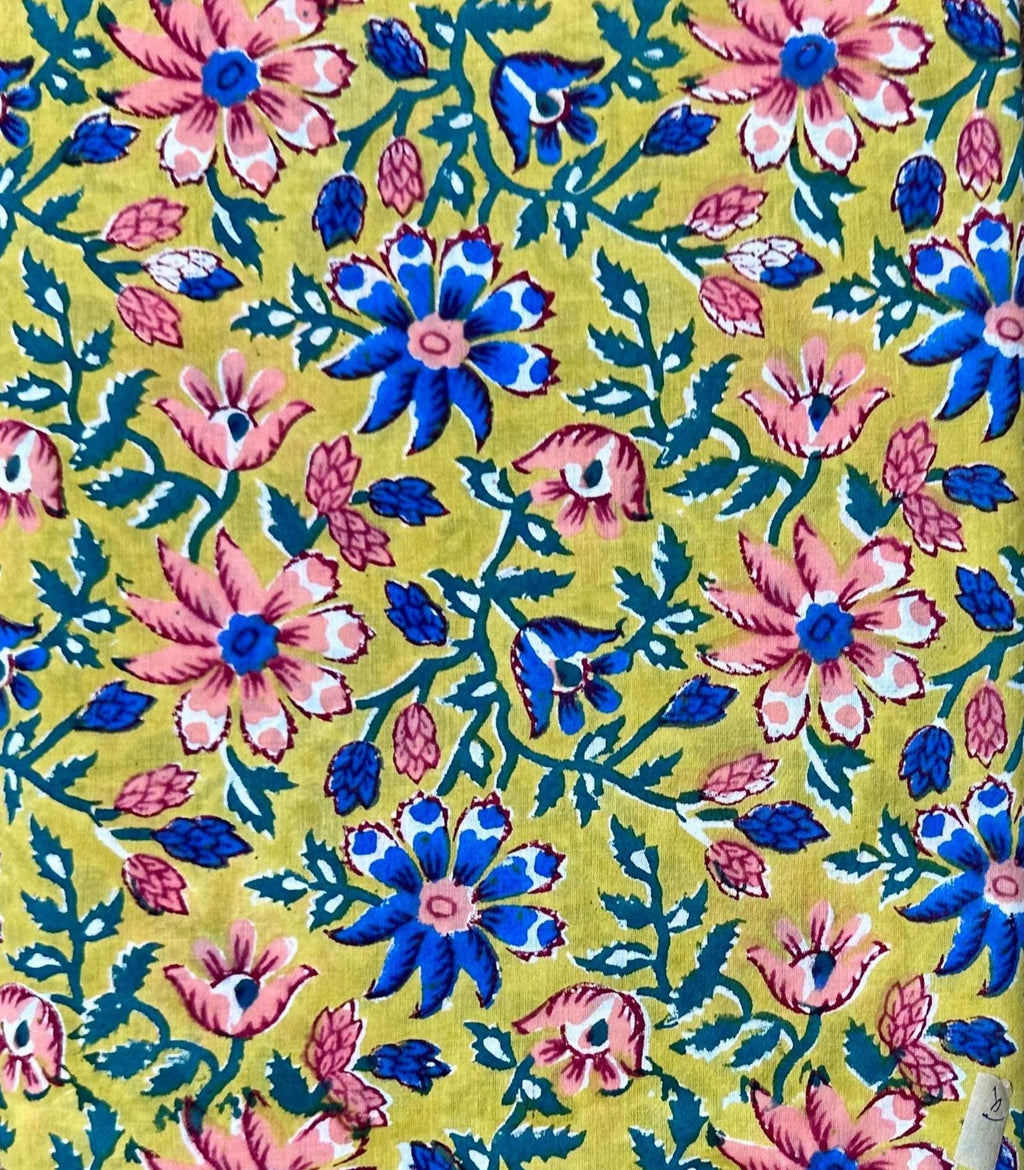 Green Floral Cotton Fabric | Hand Block Print Indian Fabric | Soft Printed Cotton for Dress, Quilting, Sewing & Craft