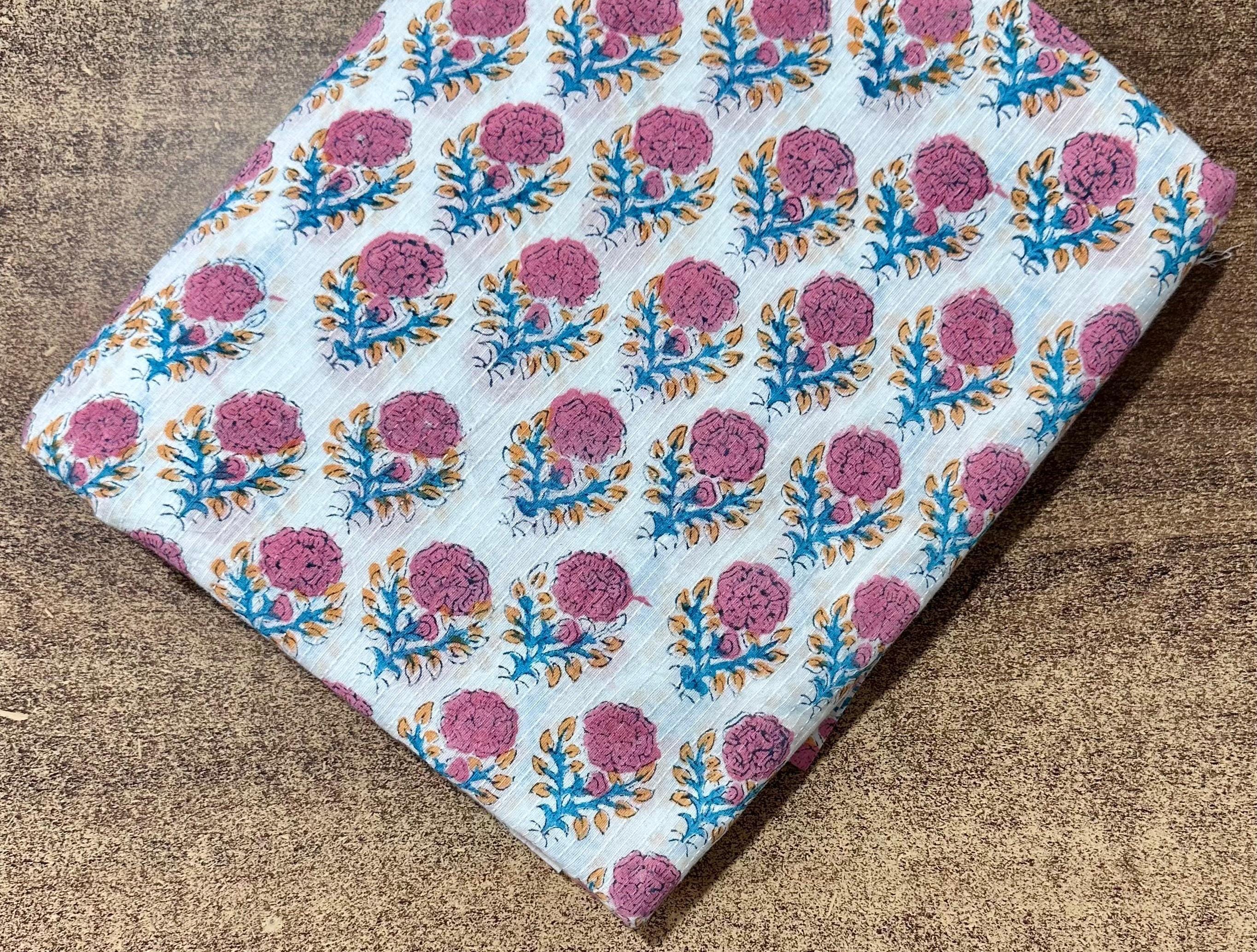Colourful Indian Hand Block Print Fabric, Soft Cotton Fabric, Floral 100% Cotton Fabric By The Yard, Fabric For Loose Running Textile Fabric