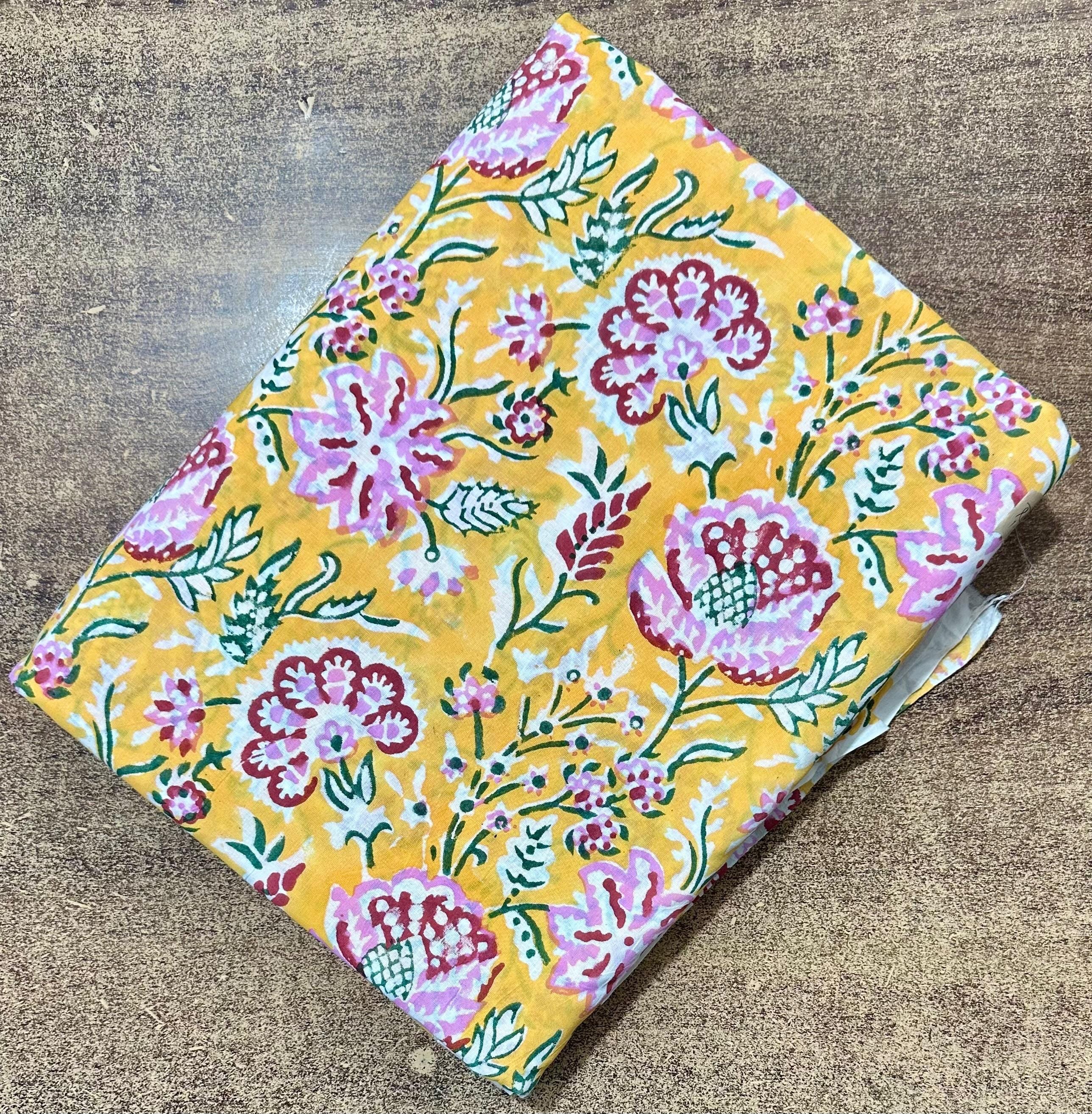Mustard Yellow Floral Cotton Fabric by the Yard, Indian Printed Fabric, Soft Lightweight Cotton Fabric for Dress Making, Quilting, Sewing