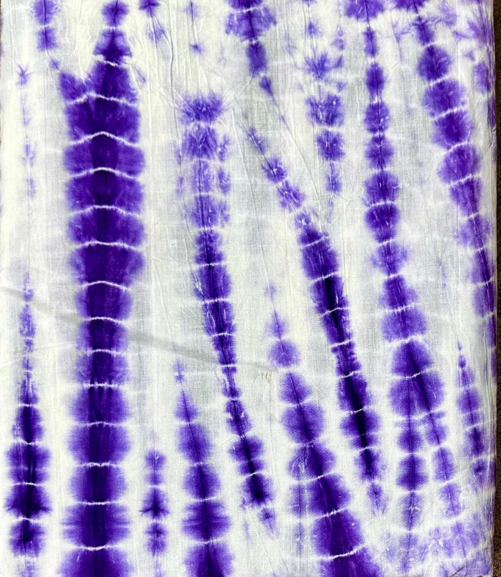 Purple Tie Dye Cotton Fabric, Hand Dyed Shibori Cotton Fabric, Boho Tie Dye Fabric for Dress Making, Soft Lightweight Fabric, Running Fabric