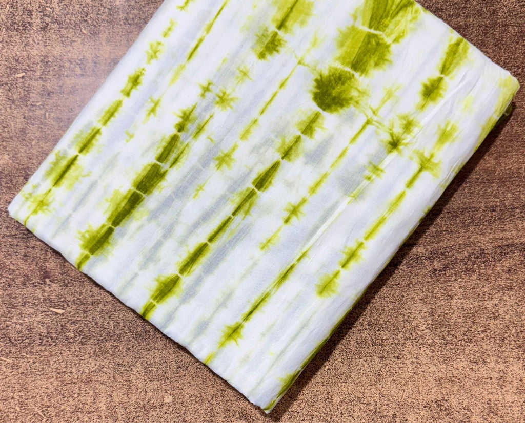 Green Tie Dye Cotton Fabric, Hand Dyed Shibori Cotton Fabric, Boho Tie Dye Fabric for Dress Making, Soft Lightweight Fabric, Running Fabric