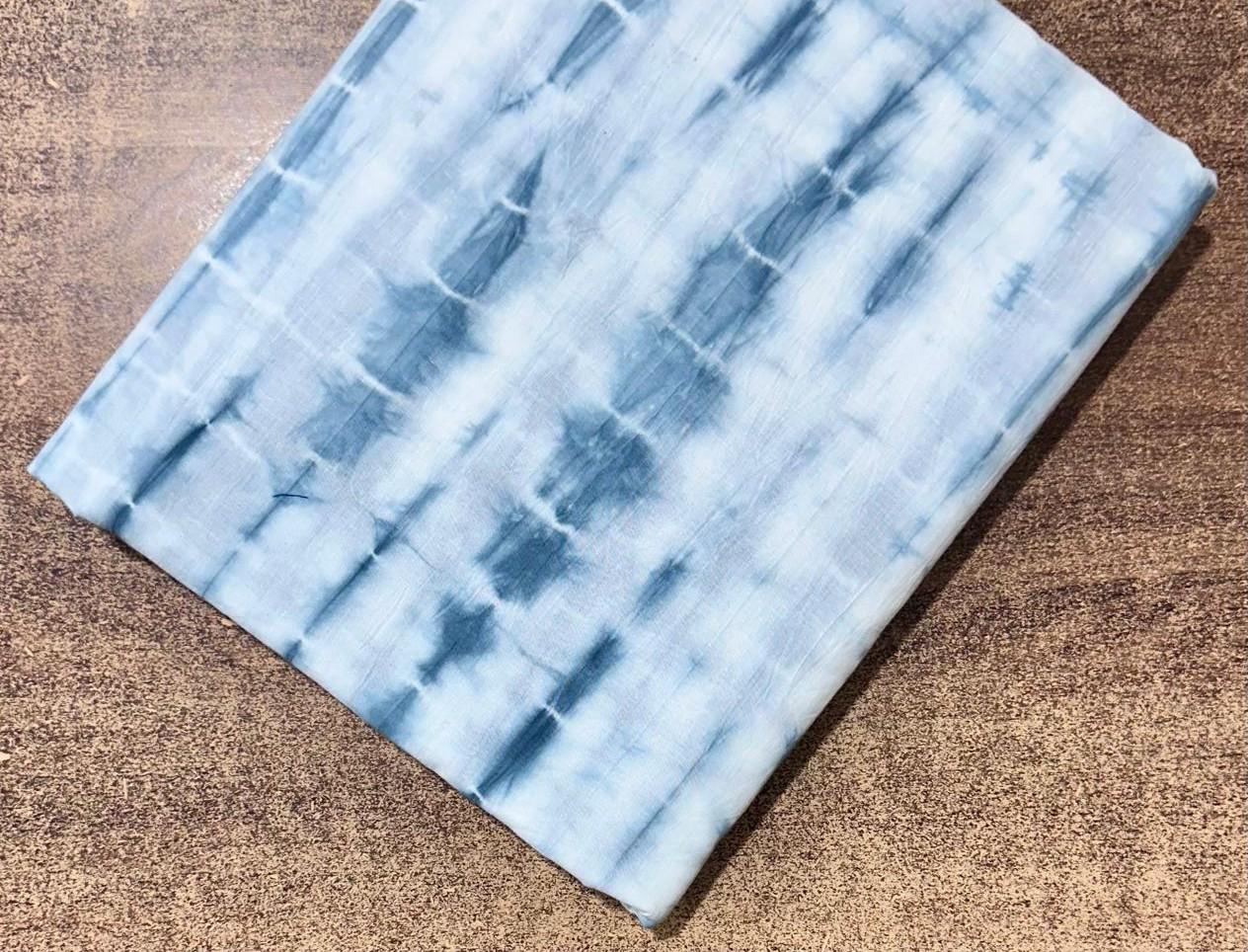 Blue Tie Dye Cotton Fabric, Hand Dyed Shibori Cotton Fabric, Boho Tie Dye Fabric for Dress Making, Soft Lightweight Fabric, Running Fabric