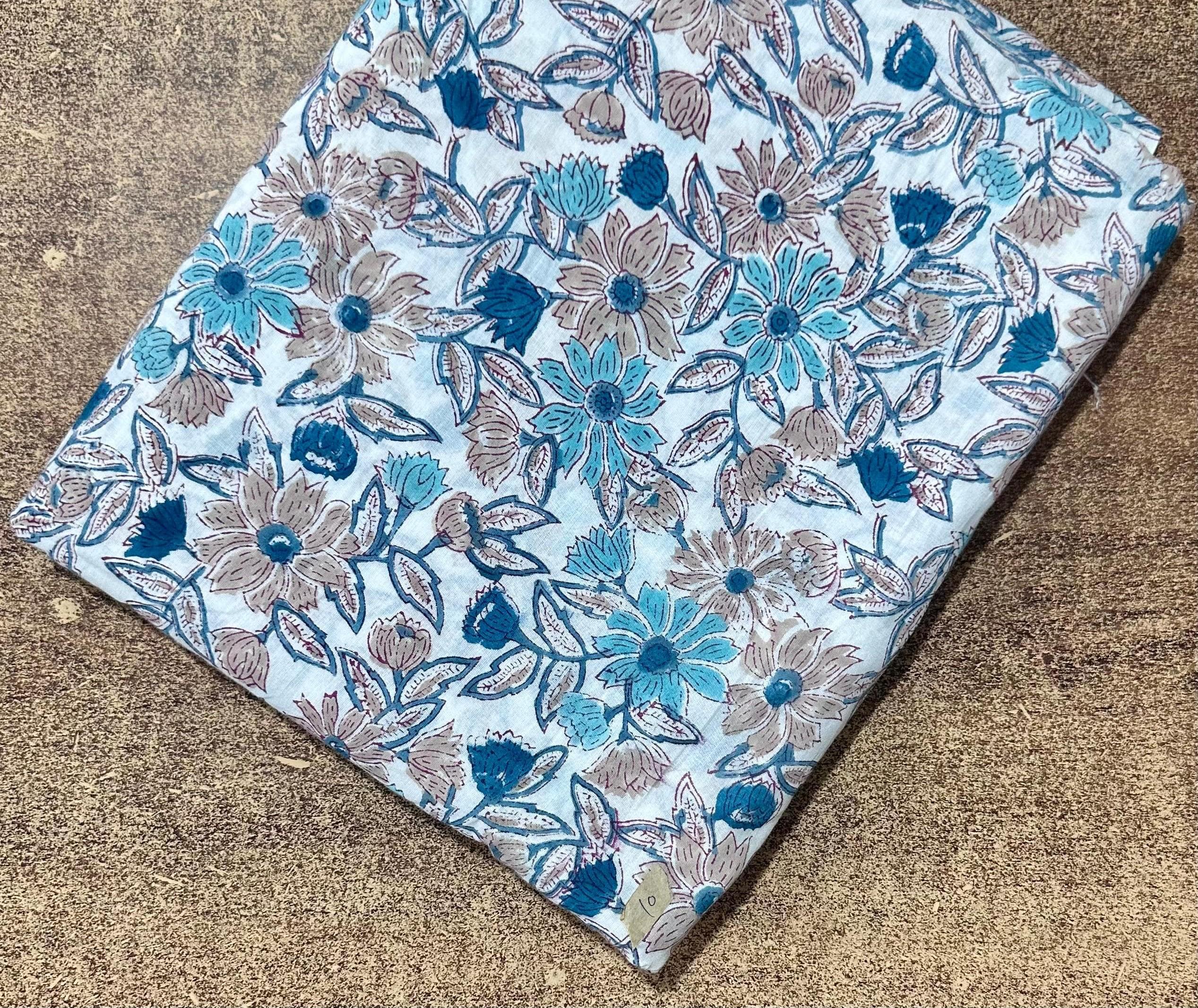 Indian Hand Block Print Cotton Fabric by the Yard, Floral Jaipuri Print for Dressmaking, Boho Soft Cotton Quilting Fabric, Indian Textile