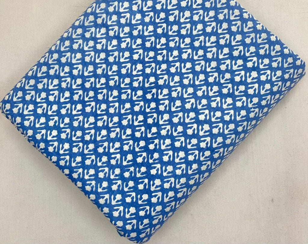 Blue White Hand Block Print Cotton Fabric, Floral Buti Print Indian Fabric by Yard, Soft Craft Sewing Material for Dress, Quilt, Home Decor