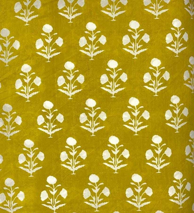 Mustard Yellow Floral Cotton Fabric by Yard, Hand Block Print Fabric, Indian Cotton Fabric, Boho Dress Sewing Material & Craft Fabric