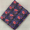 Blue Floral Cotton Fabric by Yard, Pink Flower Print Fabric, Indian Block Print Cotton, Boho Dressmaking Fabric, Quilting Napkins, Runner