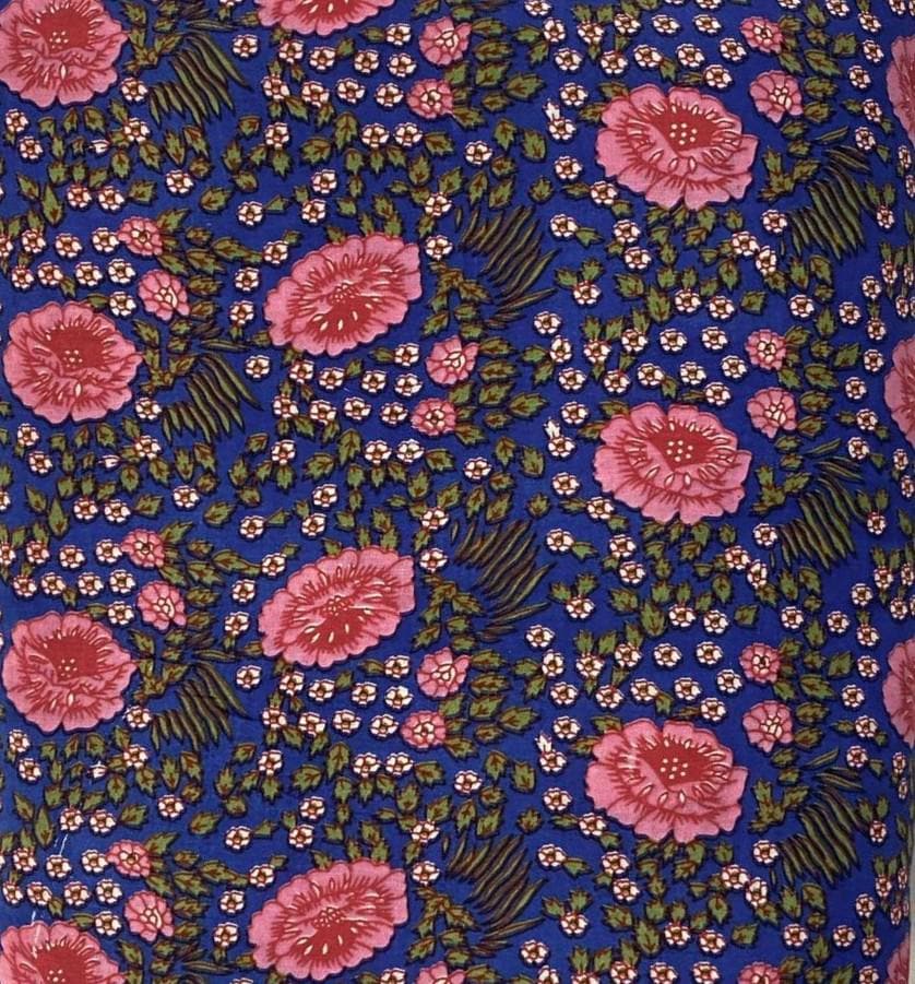 Blue Floral Cotton Fabric by Yard, Pink Flower Print Fabric, Indian Block Print Cotton, Boho Dressmaking Fabric, Quilting Napkins, Runner