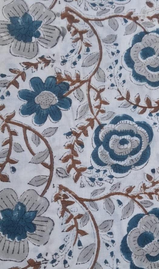 Blue Floral Cotton Fabric, Vintage Flower Print Fabric, Botanical Vine Cotton Fabric by Yard, Soft Craft Sewing Fabric, Dressmaking Fabric