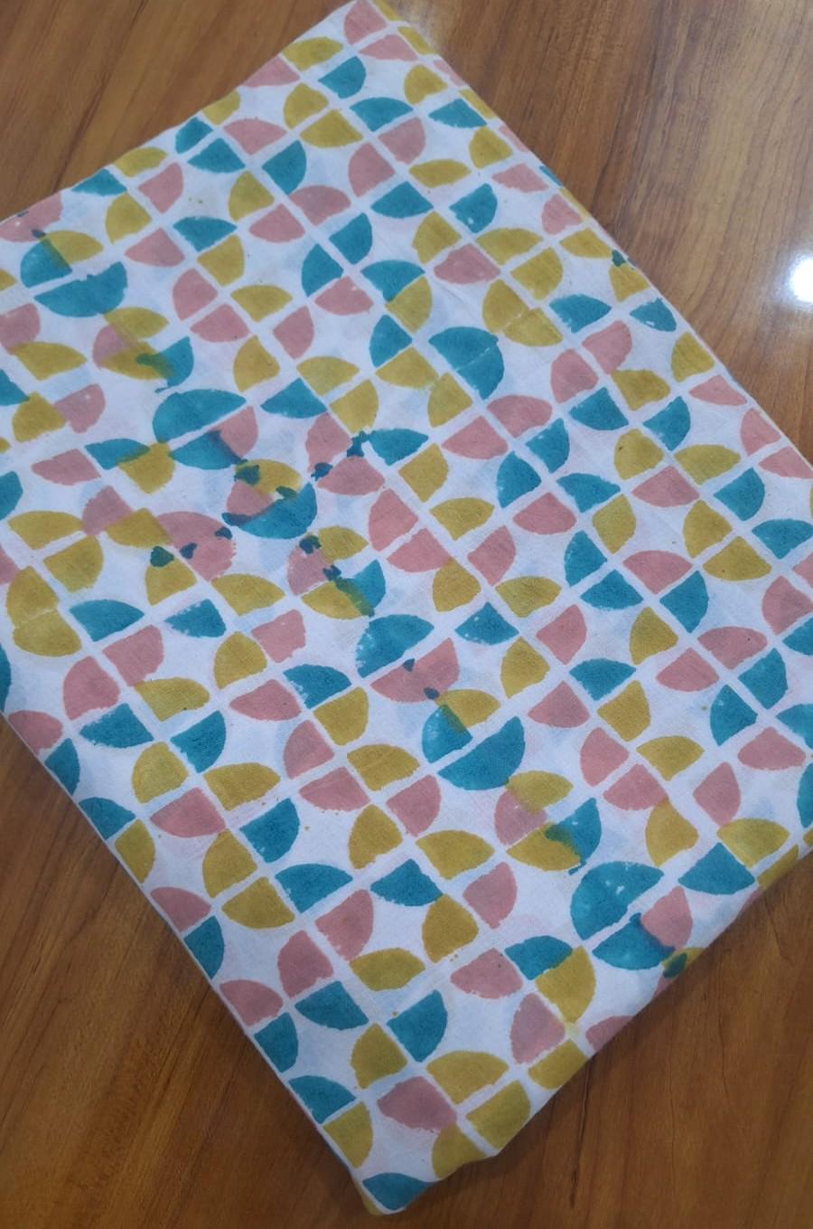 Geometric Cotton Fabric, Multicolor Block Print Fabric, Modern Pattern Cotton Fabric by Yard, Boho Craft Sewing Fabric, Quilting Dressmaking