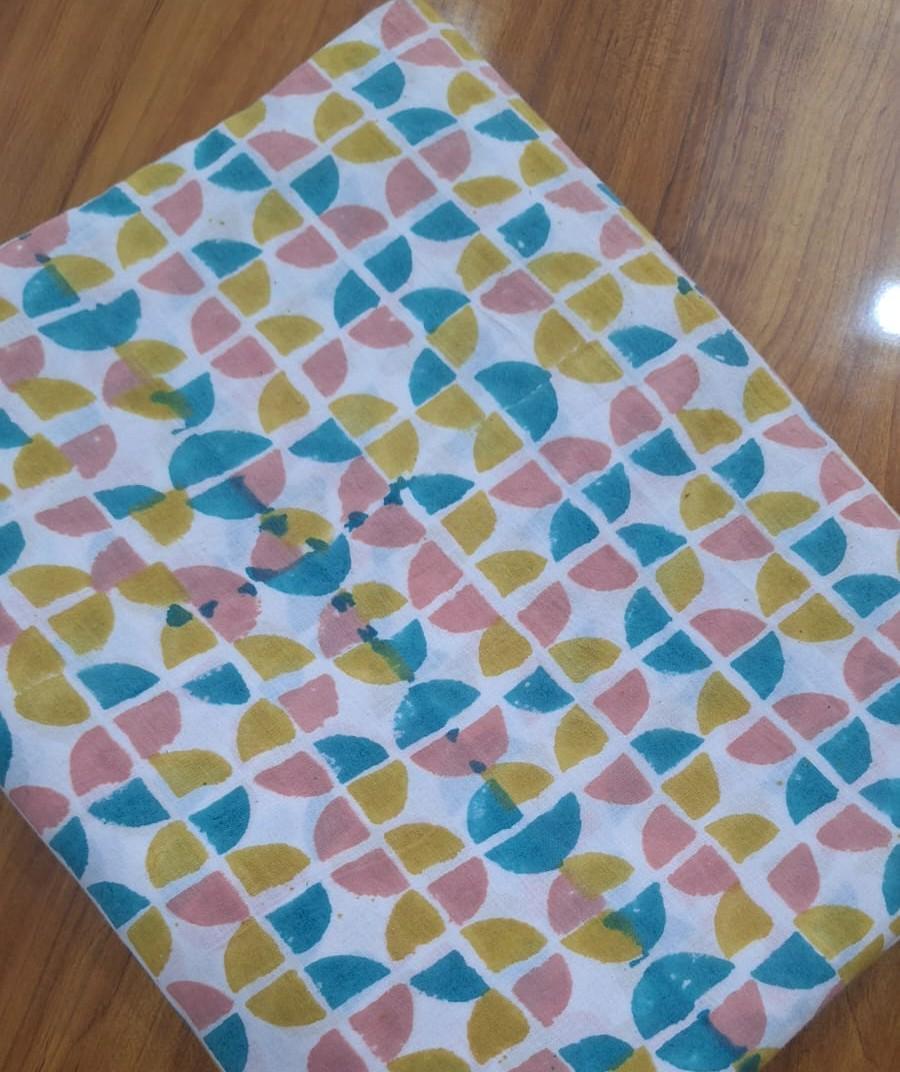 Geometric Cotton Fabric, Multicolor Block Print Fabric, Modern Pattern Cotton Fabric by Yard, Boho Craft Sewing Fabric, Quilting Dressmaking