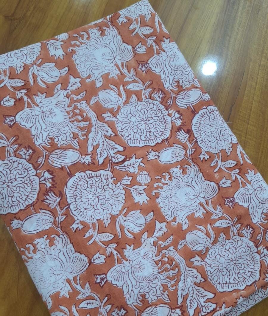 Green and White Cotton Fabric, Floral Block Print Fabric, Indian Hand Block Print Cotton Fabric by Yard, Boho Sewing Quilting Fabric, Napkin