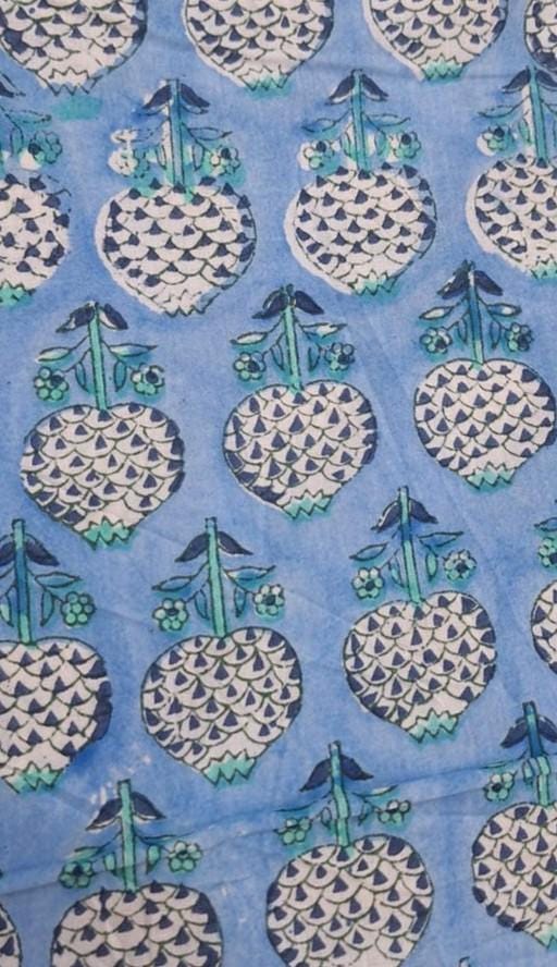 Blue Floral Cotton Fabric, Hand Block Print Fabric, Indian Cotton Fabric by Yard, Soft Quilting Fabric, Craft Sewing Fabric, Dressmaking