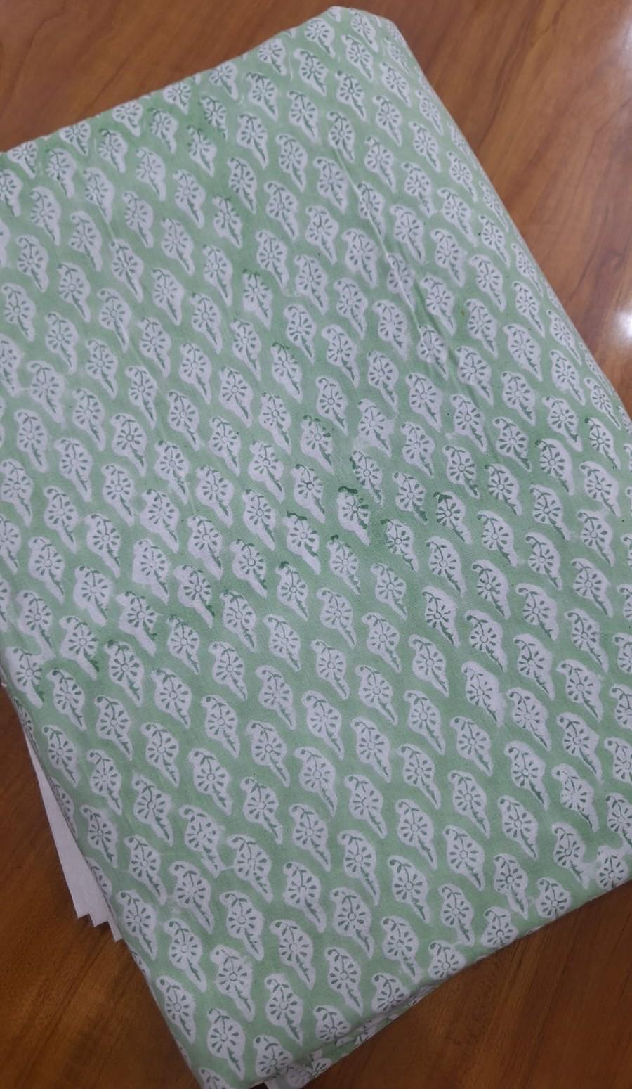 Green Paisley Cotton Fabric, Hand Block Print Fabric, Indian Cotton Fabric by Yard, Soft Quilting Dressmaking Fabric, Boho Print Fabric