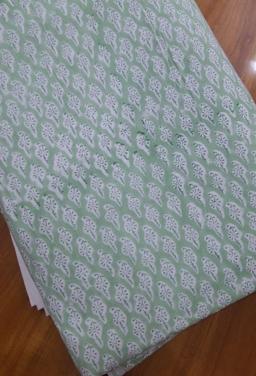 Green Paisley Cotton Fabric, Hand Block Print Fabric, Indian Cotton Fabric by Yard, Soft Quilting Dressmaking Fabric, Boho Print Fabric