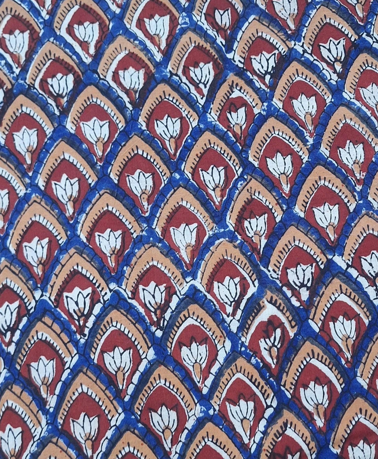 Indian Hand Block Print Cotton Fabric, Floral Lotus Cotton Fabric by Yard, Traditional Jaipur Print Fabric, , Boho Home Decor Textile Napkin