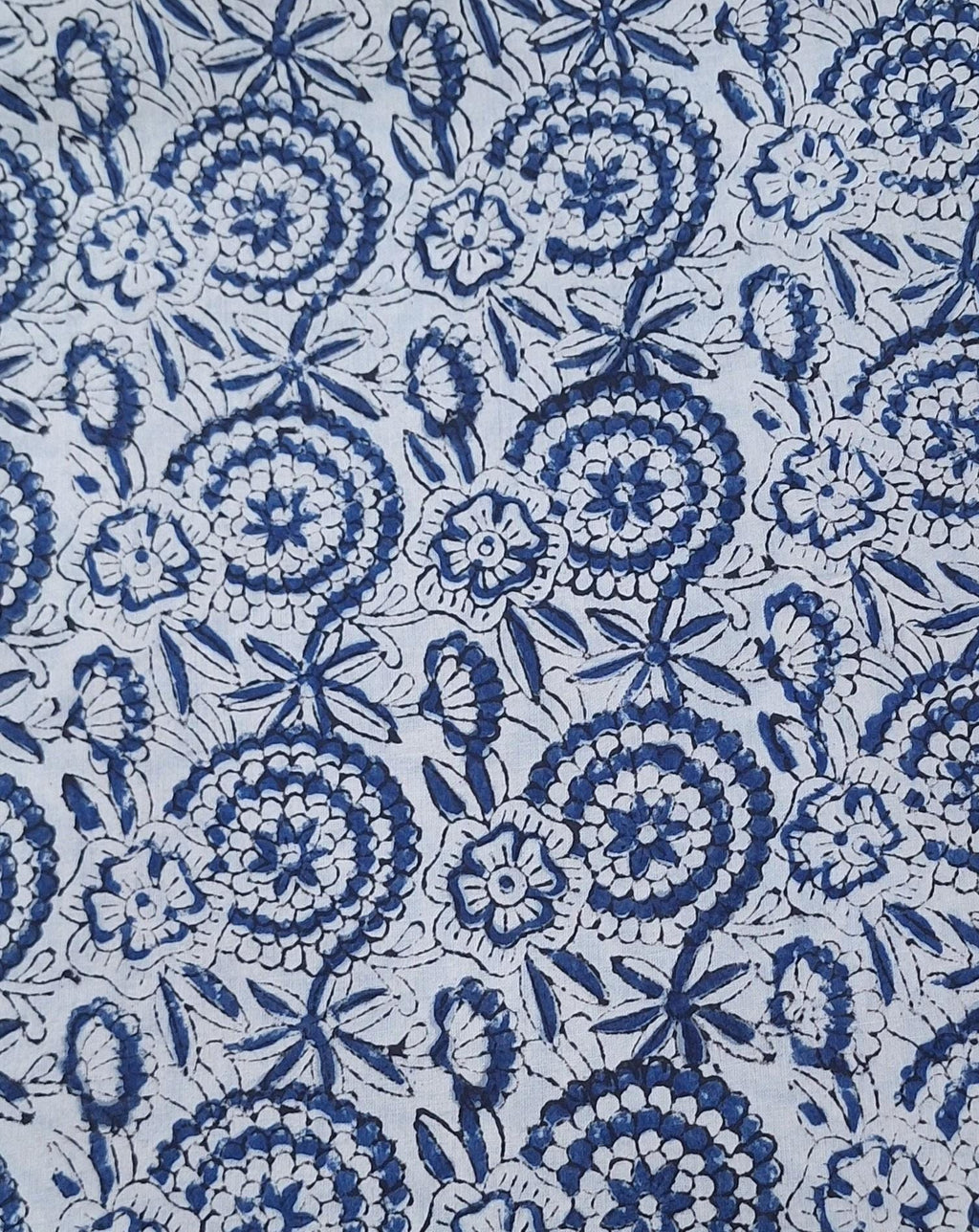 Blue Floral Block Print Cotton Fabric, Indian Hand Block Print Fabric by Yard, Boho Floral Cotton Fabric, Jaipur Print Quilting Craft Fabric