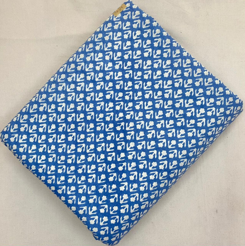 Blue White Hand Block Print Cotton Fabric, Floral Buti Print Indian Fabric by Yard, Soft Craft Sewing Material for Dress, Quilt, Home Decor