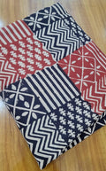 Red Blue Patchwork Cotton Fabric, Geometric Block Print Fabric, Indian Hand Block Print Cotton Fabric by Yard, Boho Patchwork Fabric Napkins