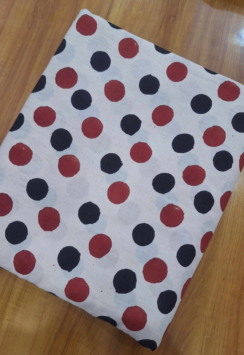 Hand Block Print Cotton Fabric, Red & Black Polka Dot, Soft Lightweight Fabric by the Yard, Apparel Textile, Quilting Sewing Dress Making