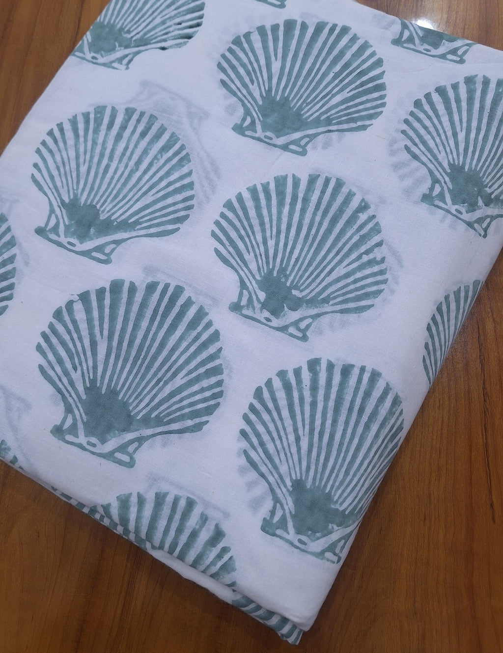 Hand Block Print Cotton Fabric, Sea Shell Pattern, Soft Lightweight Cotton Cloth, Coastal Fabric by the Yard, Beach Theme Textile, Napkins