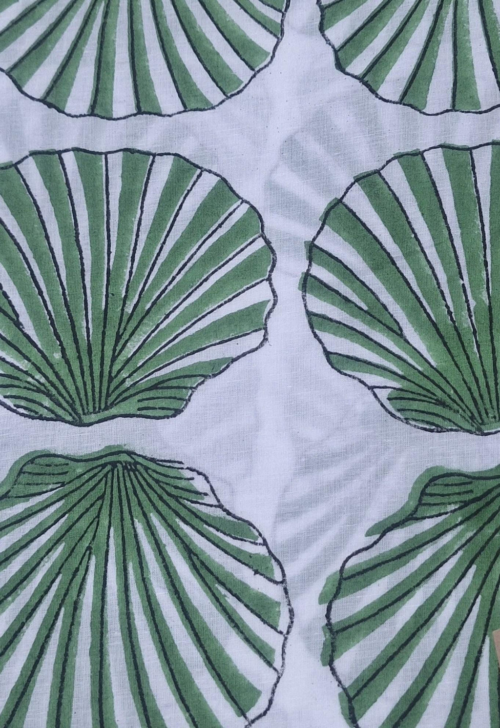 Green Seashell Cotton Fabric | Coastal Print Fabric | Beach Theme Textile | Nautical Shell Pattern | Sewing Craft | Summer Home Decor Fabric