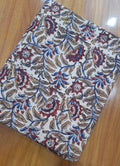 Beige Floral Cotton Fabric | Indian Block Print Fabric | Boho Botanical Textile | Red Blue Floral Pattern | Vintage Style Sewing Fabric