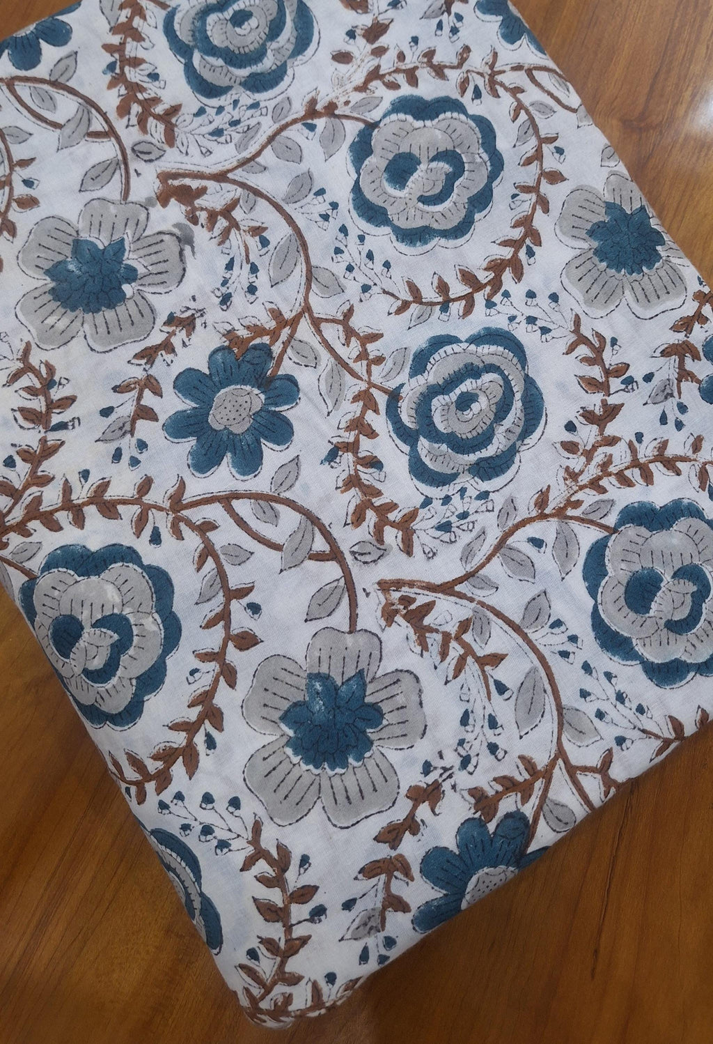 Blue Floral Cotton Fabric, Hand Block Print Style Fabric, Vintage Botanical Print, Soft Lightweight Cotton Yardage, Sewing Quilting Fabric