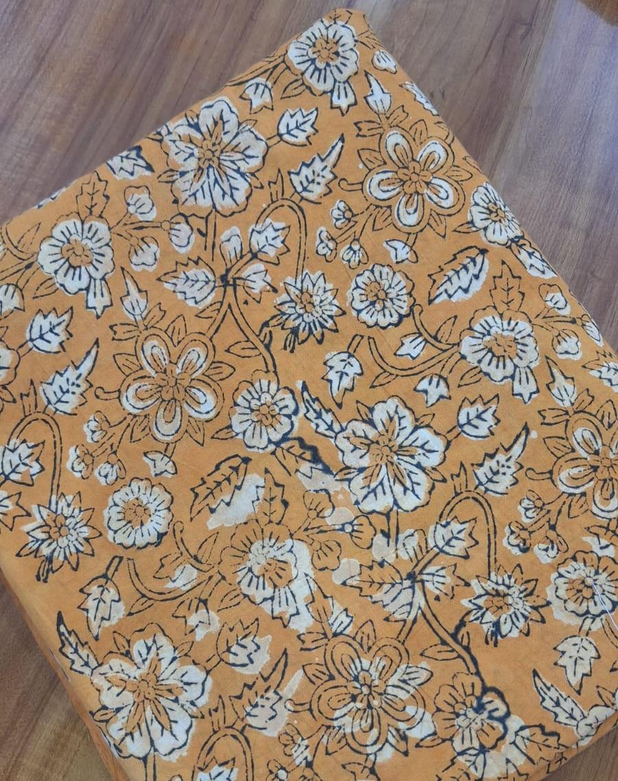Mustard Floral Cotton Fabric, Vintage Flower Print Fabric, Botanical Cotton Fabric by Yard, Indian Block Print Fabric Sewing Quilting Fabric