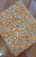 Mustard Floral Cotton Fabric, Vintage Flower Print Fabric, Botanical Cotton Fabric by Yard, Indian Block Print Fabric Sewing Quilting Fabric