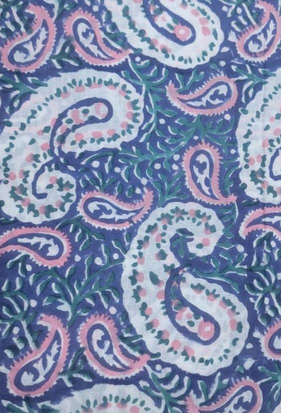 Blue Paisley Cotton Fabric, Indian Paisley Print Fabric by Yard, Boho Cotton Fabric, Block Print Style Fabric for Quilting, Dressmaking