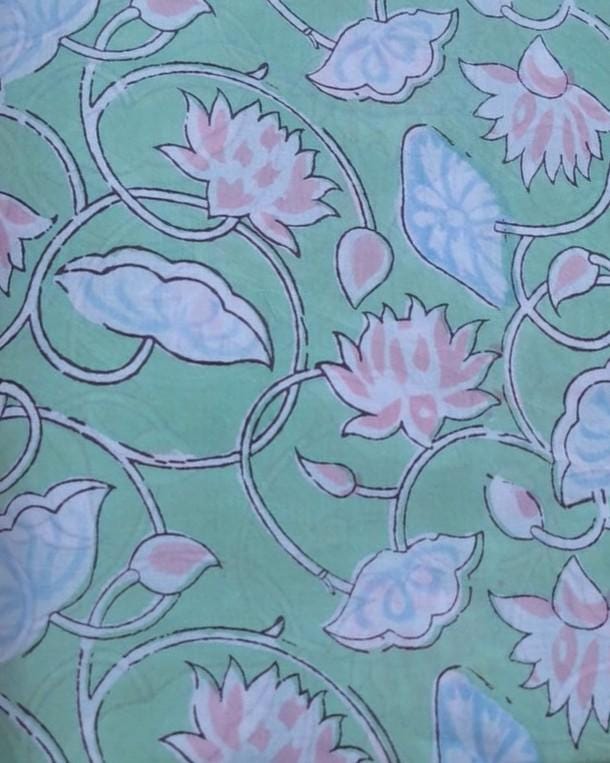 Green Cotton Fabric, Floral Block Print Fabric, Indian Hand Block Print Cotton Fabric by Yard, Boho Sewing Quilting Fabric, Napkin, Curtains