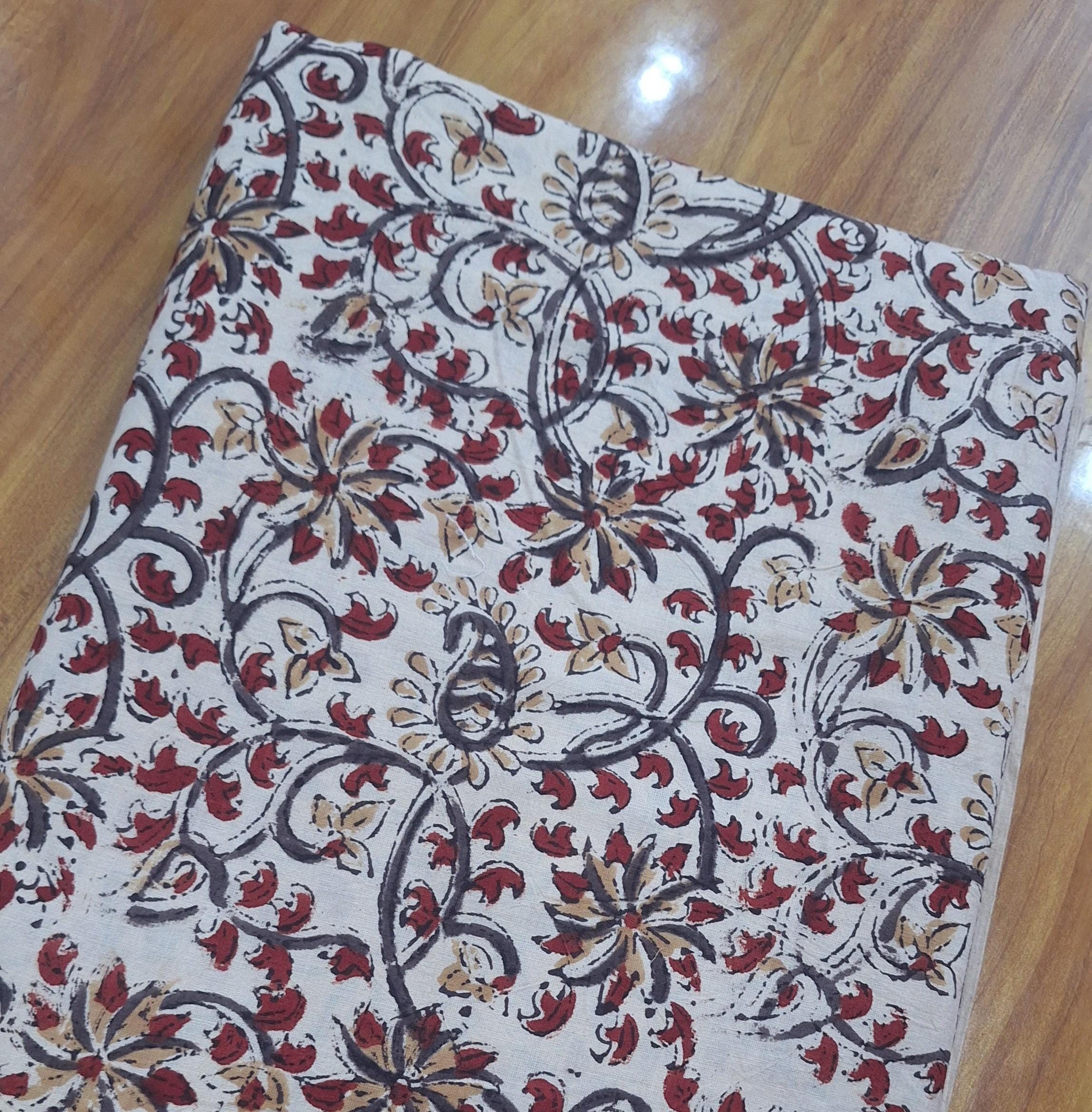 Red Floral Cotton Fabric, Hand Block Print Fabric, Indian Cotton Textile, Vintage Floral Fabric, Sewing Dressmaking Fabric, DIY Craft Fabric