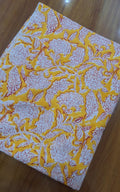 Yellow Floral Cotton Fabric, Hand Block Print Cotton, Indian Floral Fabric by the Yard, Summer Dress Fabric, Craft Sewing Material, Napkins