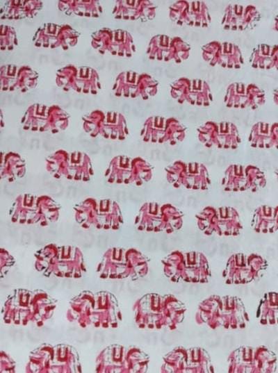 Red Elephant Block Print Cotton Fabric, Indian Hand Block Print Fabric, White Cotton Fabric by Yard, Quilting Sewing Craft elephant Fabric