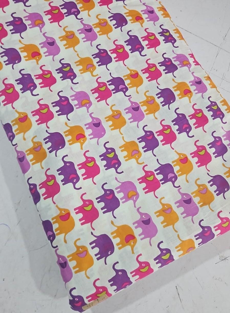 Colorful Elephant Cotton Fabric, Cute Elephant Print Fabric, Kids Animal Fabric, Indian Cotton Fabric by Yard Nursery Decor Elephant Textile
