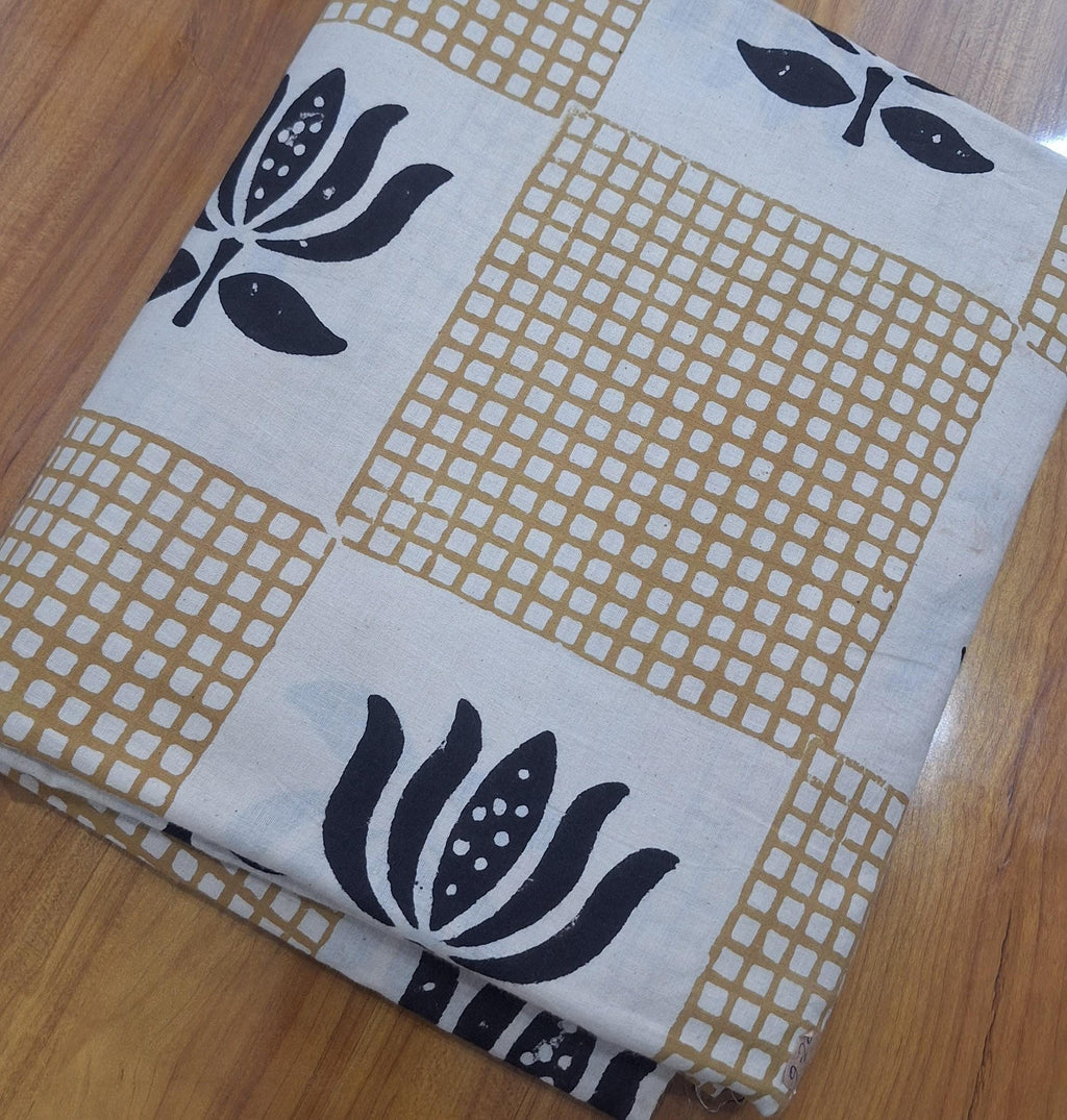Geometric Floral Cotton Fabric, Modern Block Print Cotton Fabric, Beige Black Botanical Fabric for Quilting Minimalist Cotton Fabric by Yard