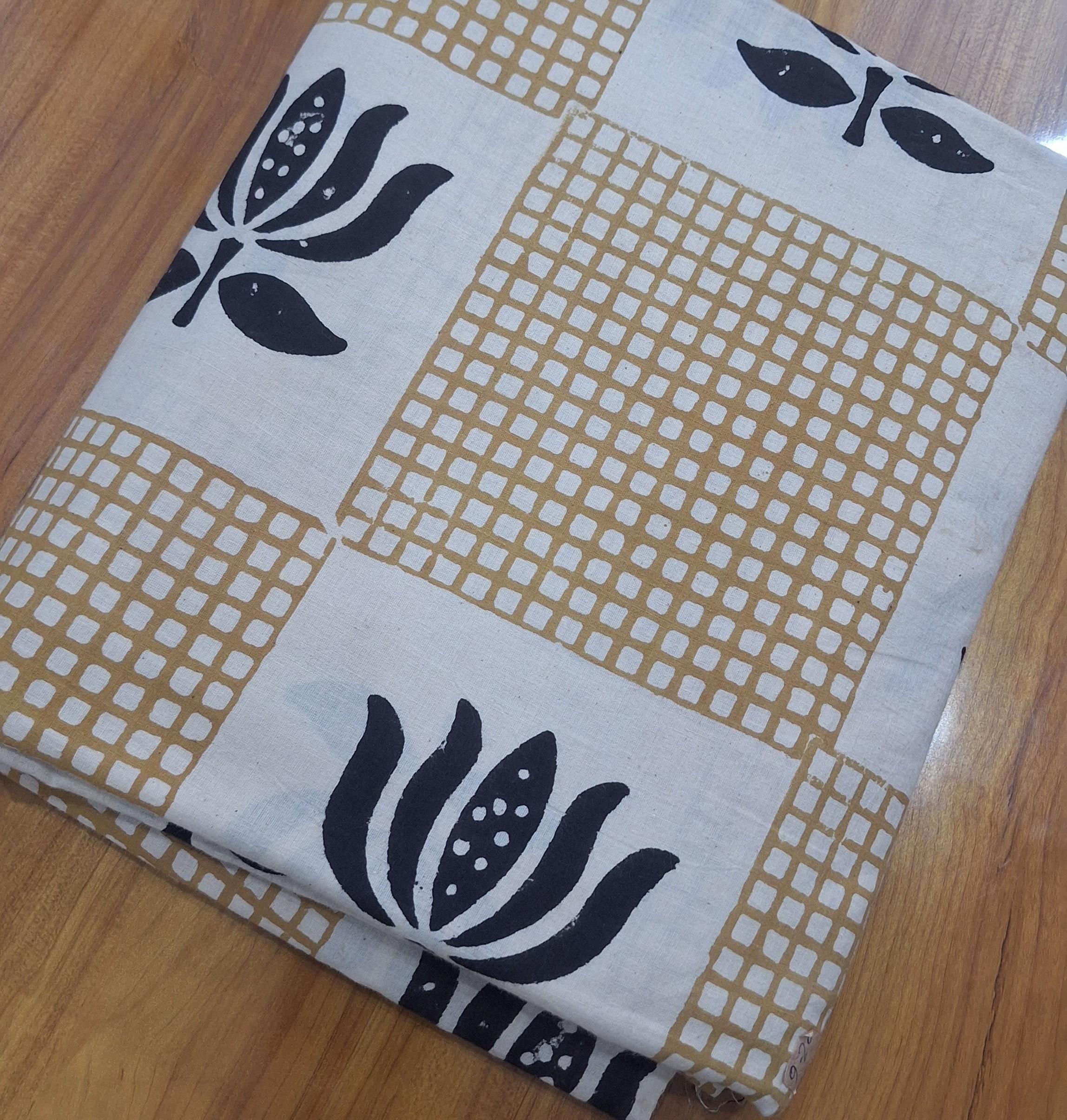 Geometric Floral Cotton Fabric, Modern Block Print Cotton Fabric, Beige Black Botanical Fabric for Quilting Minimalist Cotton Fabric by Yard