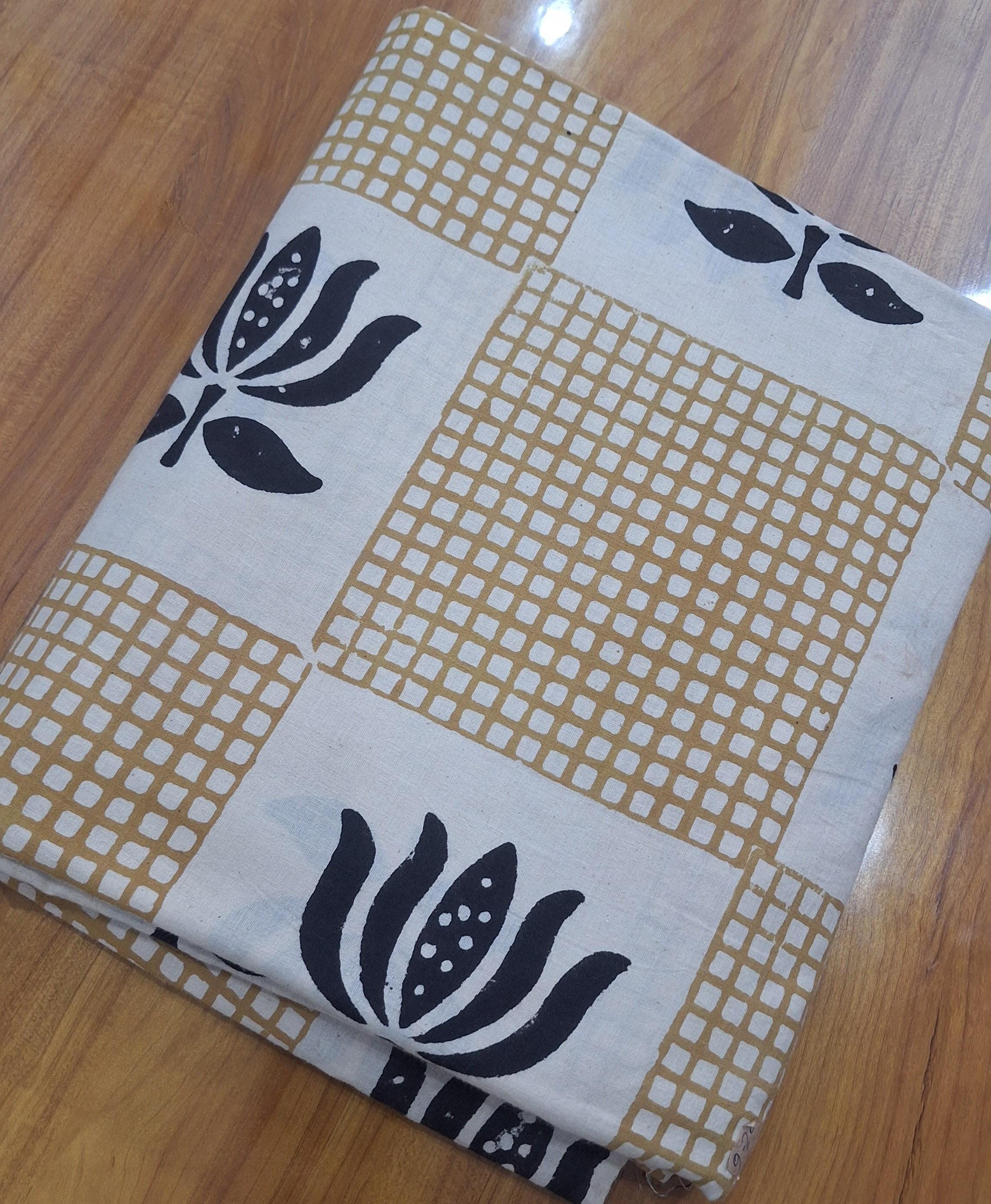 Geometric Floral Cotton Fabric, Modern Block Print Cotton Fabric, Beige Black Botanical Fabric for Quilting Minimalist Cotton Fabric by Yard
