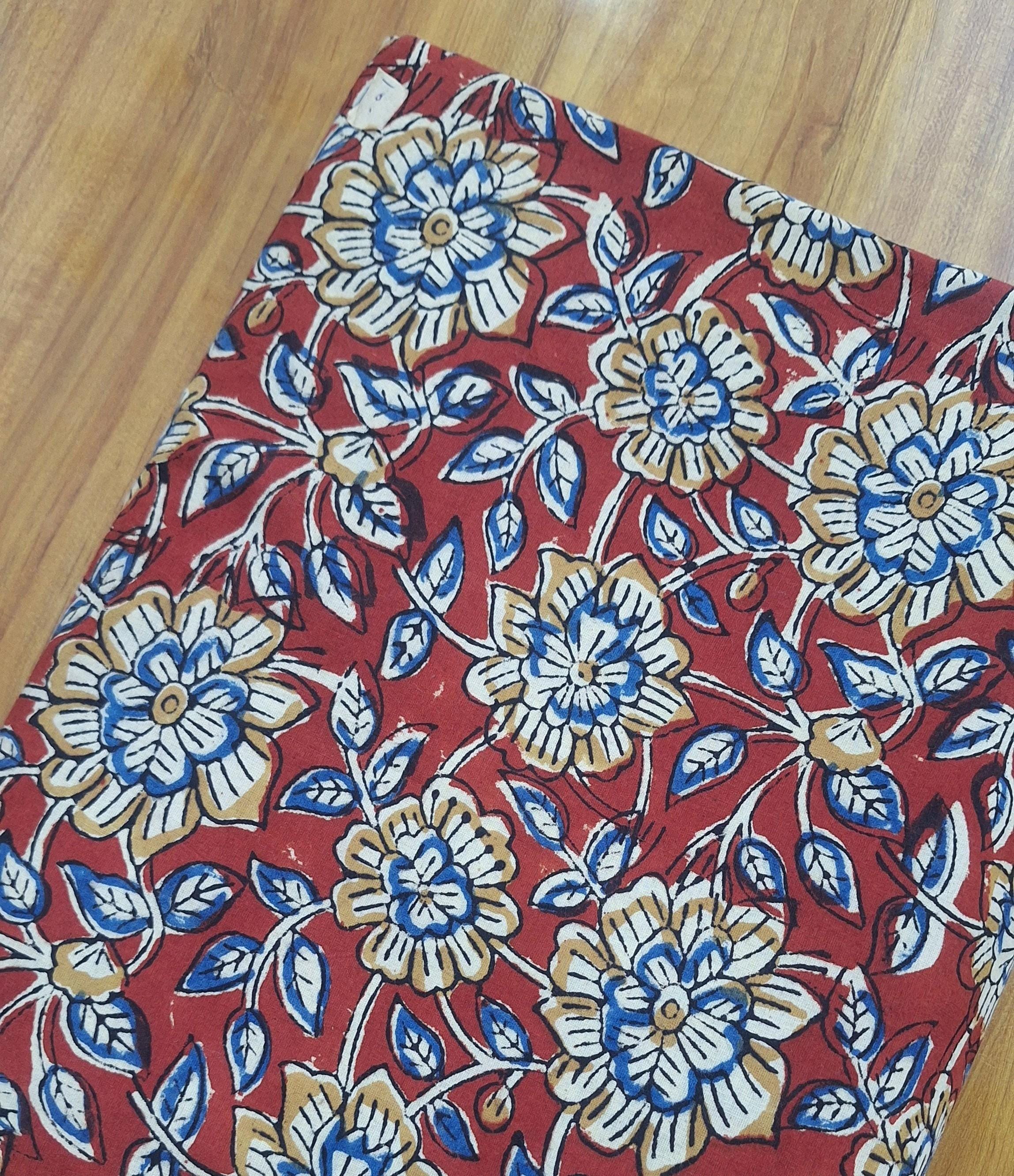 Green and Blue Hand Block Print Cotton Fabric, Floral Ethnic Cotton Fabric, Natural Cotton Cloth for Sewing, Indian Style Fabric by Yard