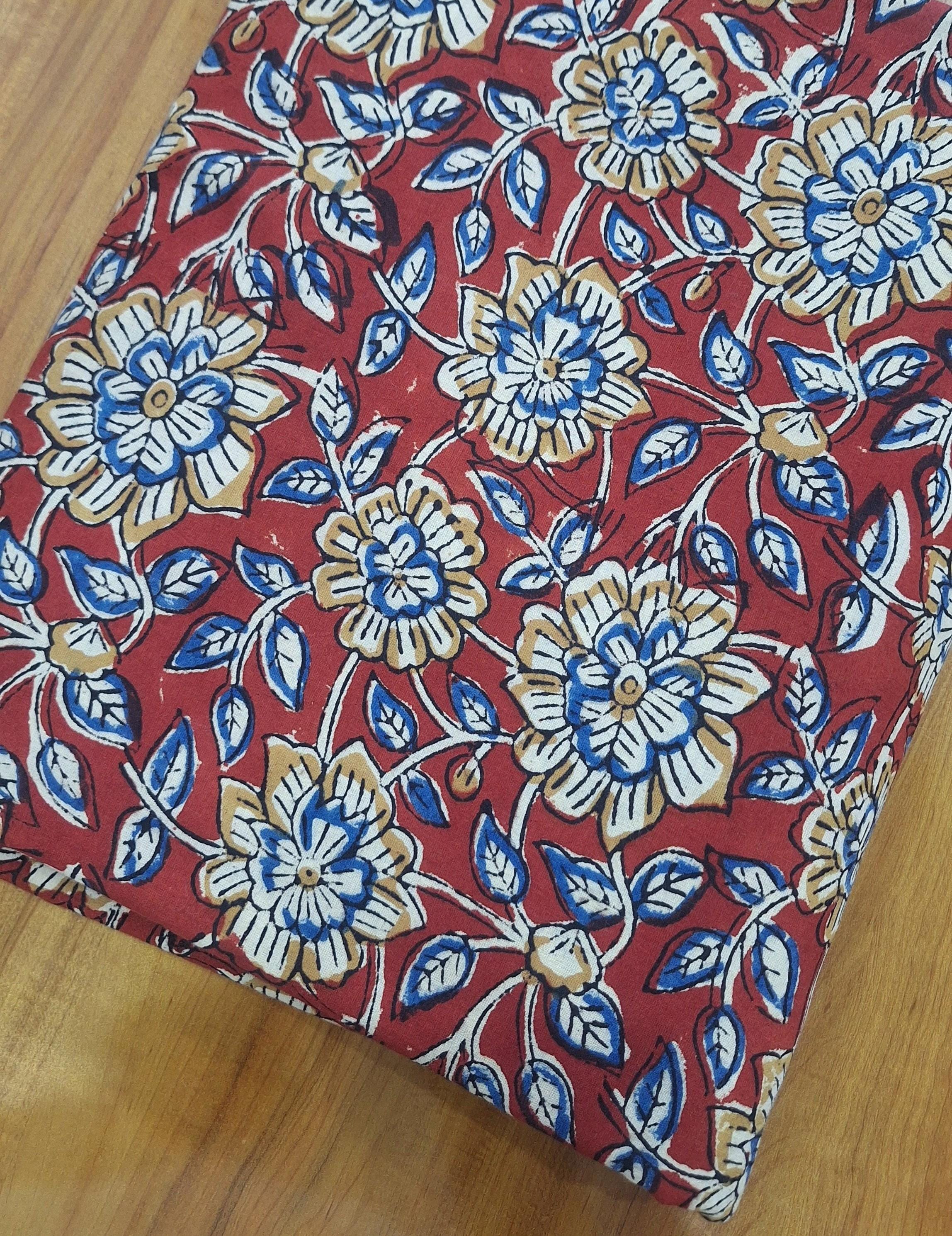 Green and Blue Hand Block Print Cotton Fabric, Floral Ethnic Cotton Fabric, Natural Cotton Cloth for Sewing, Indian Style Fabric by Yard
