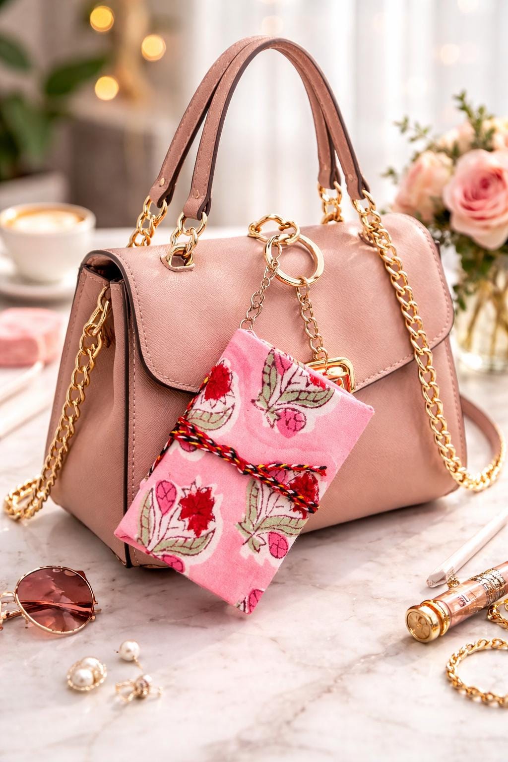 Handmade Mini Fabric Diary Keychain, Floral Cotton Pocket Journal, Cute Small Notebook, Gift for Girls, Travel Diary, Purse Charm Notebook