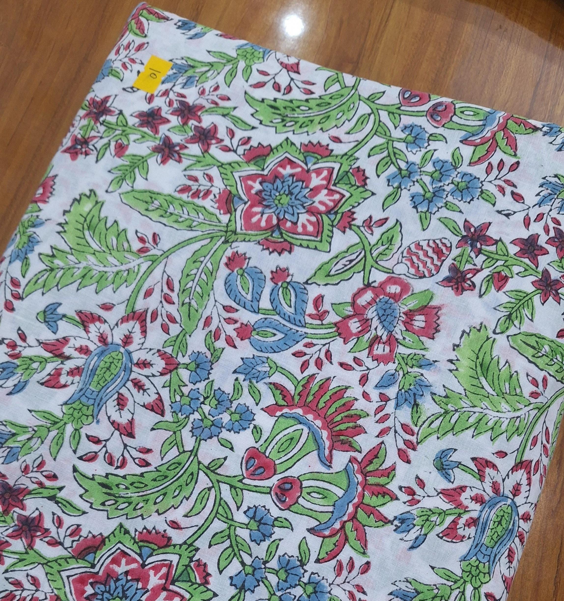 Hand Block Print Cotton Fabric, Floral Indian Cotton Fabric, Soft Lightweight Cotton Cloth, Dressmaking Fabric, Quilting Fabric Craft Fabric