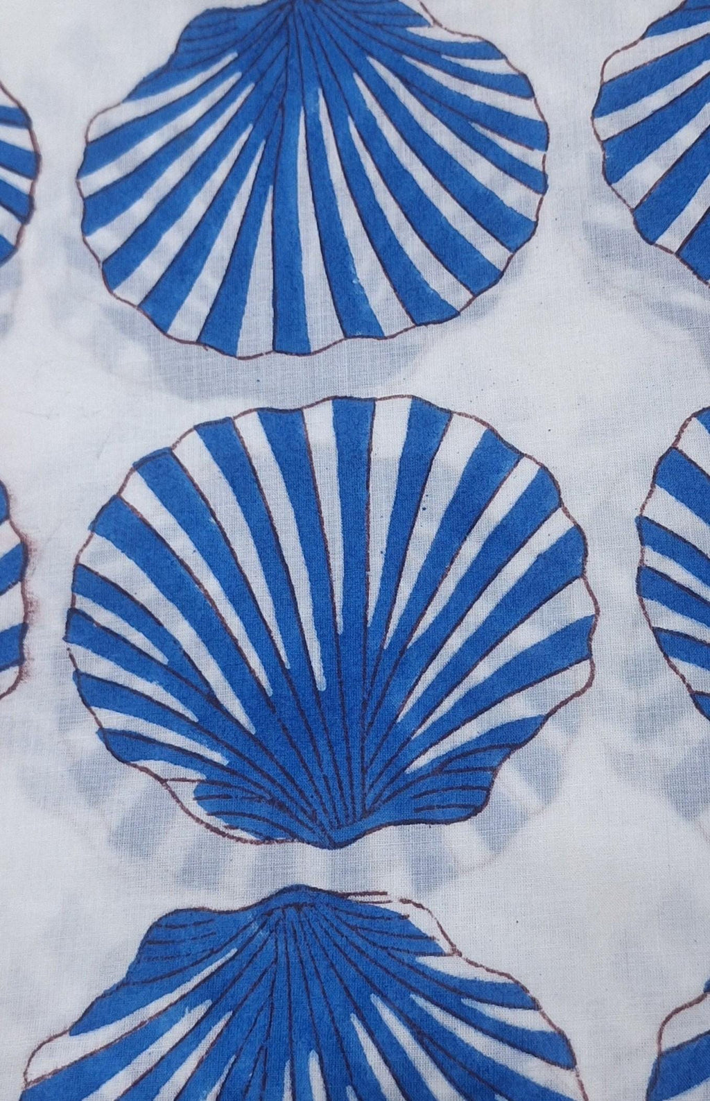Hand Block Print Cotton Fabric, Blue Seashell Pattern, Soft Lightweight Cotton, Coastal Beach Fabric by the Yard, Ocean Theme Textile
