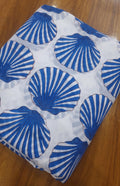 Hand Block Print Cotton Fabric, Blue Seashell Pattern, Soft Lightweight Cotton, Coastal Beach Fabric by the Yard, Ocean Theme Textile