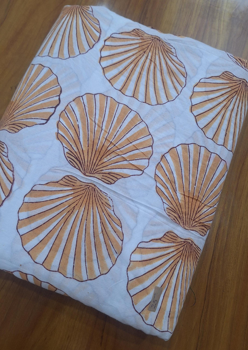 Hand Block Print Cotton Fabric, Beige Seashell Pattern, Soft Lightweight Cotton Cloth, Coastal Beach Fabric by the Yard, Ocean Theme Textile
