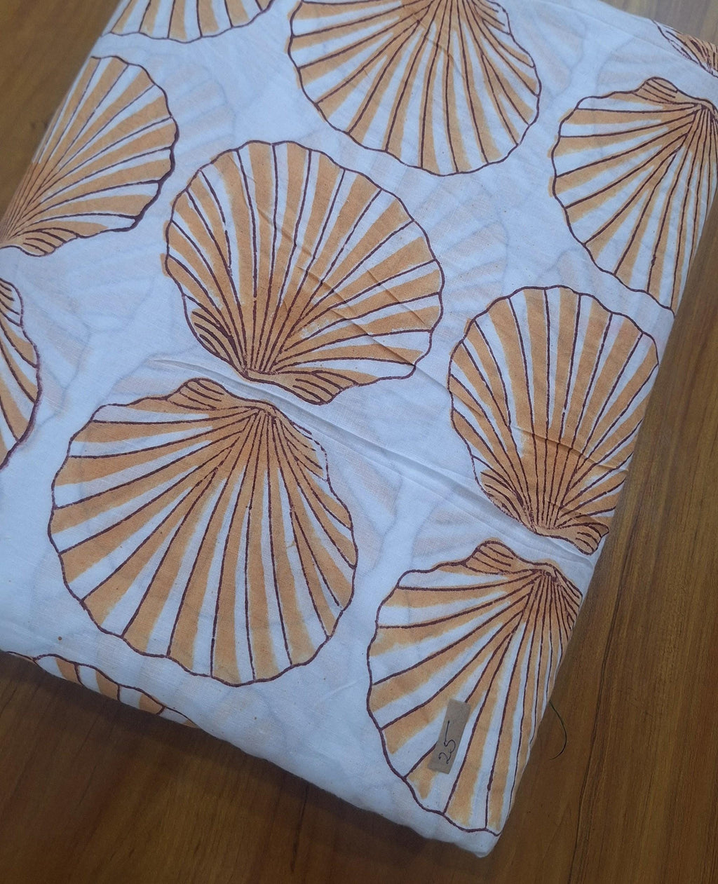 Hand Block Print Cotton Fabric, Beige Seashell Pattern, Soft Lightweight Cotton Cloth, Coastal Beach Fabric by the Yard, Ocean Theme Textile